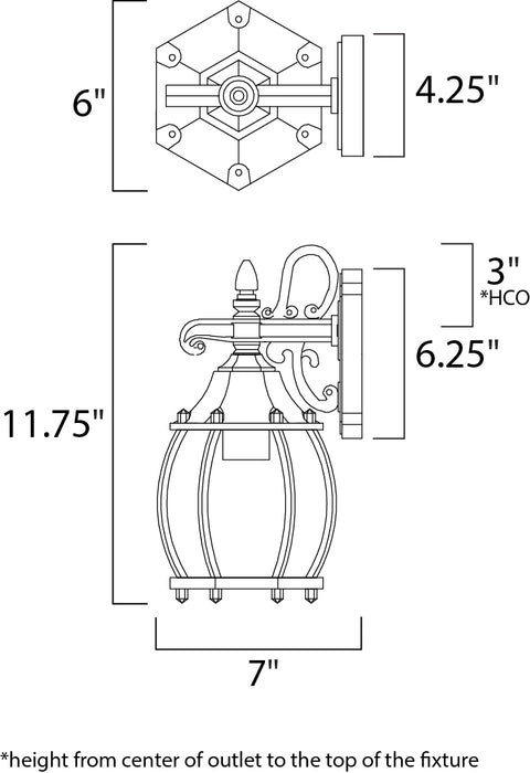 Maxim Crown Hill 1-Light Outdoor Wall Lantern Model: 1031BK