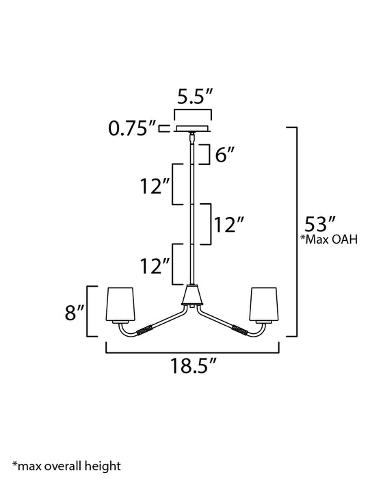 Maxim Durham 3-Light Chandelier Model: 12695WTNAB