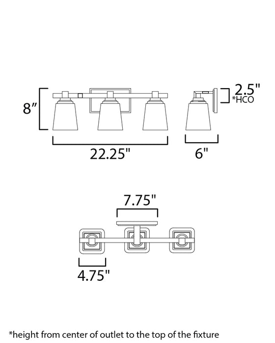 Maxim Cubos 3-Light Bath Vanity Model: 21383CLBK