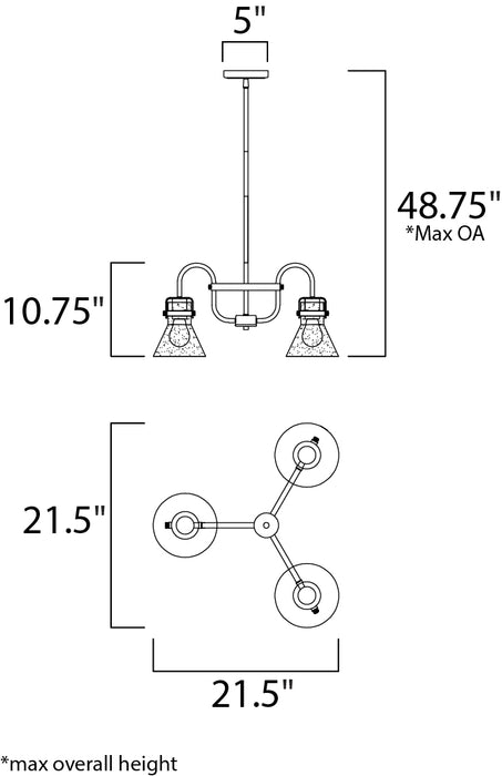 Maxim Seafarer 3-Light Chandelier With Bulbs Model: 26116CDPC/BUL