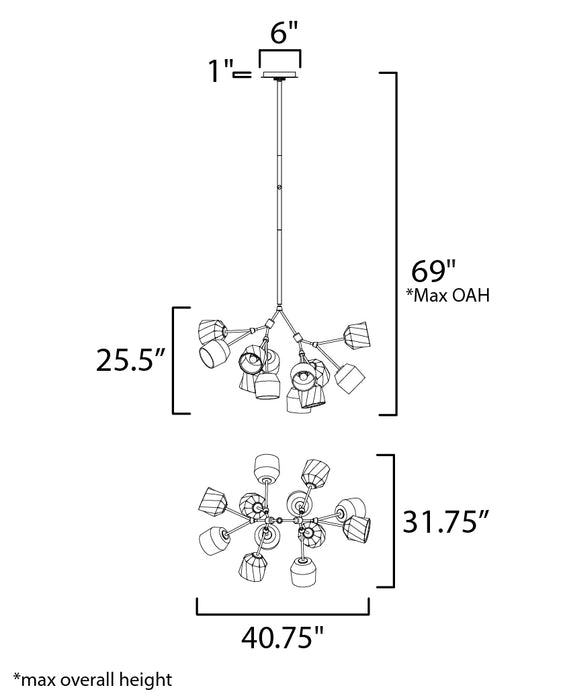 Maxim Akimbo 12-Light Pendant W LED Bulbs Model: 28278DBZAB