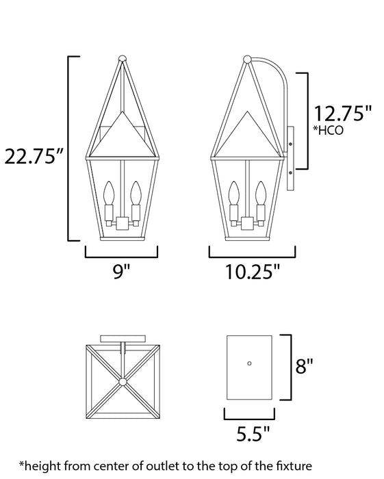 Maxim Bavaria Large 2-Light Outdoor Wall Sconce Model: 3166CLBK