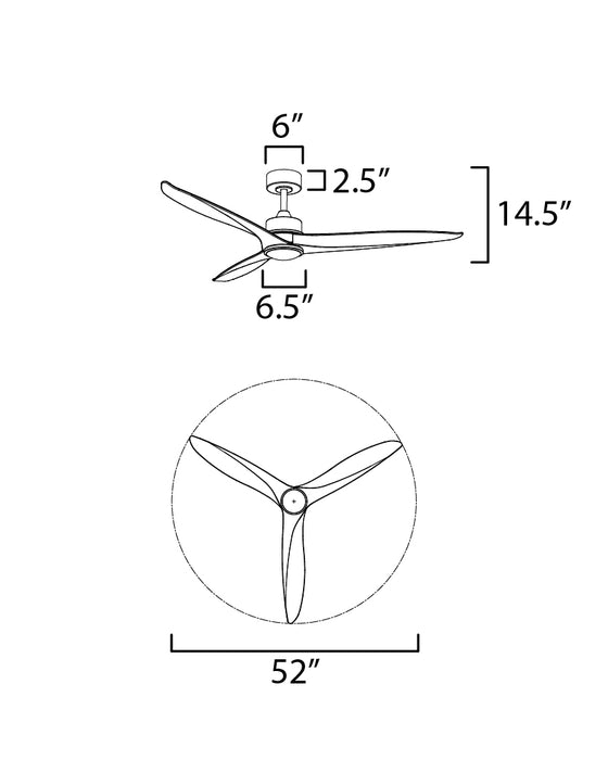 Maxim Woodwind 52 Solid Wood Blade Fan w LED Light Kit Model: 88831NAB