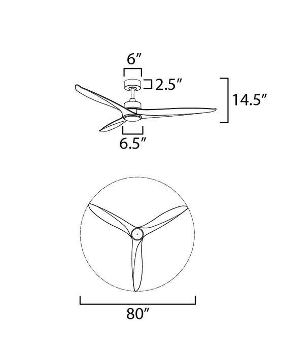 Maxim Woodwind 80 Solid Wood Blade Fan W LED Light Kit Model: 88834NAB