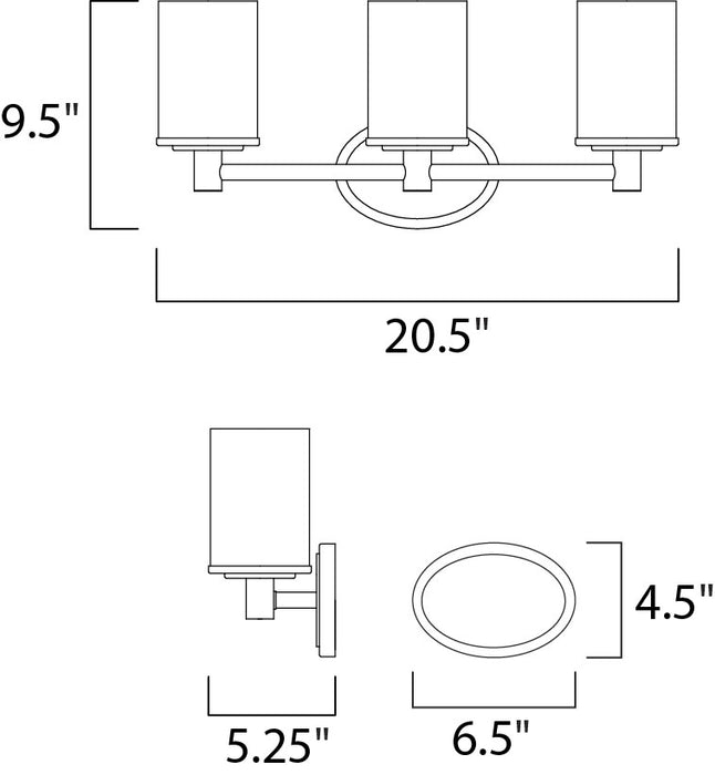 Maxim Cylinder 3-Light Bath Vanity Model: 9053SWSN