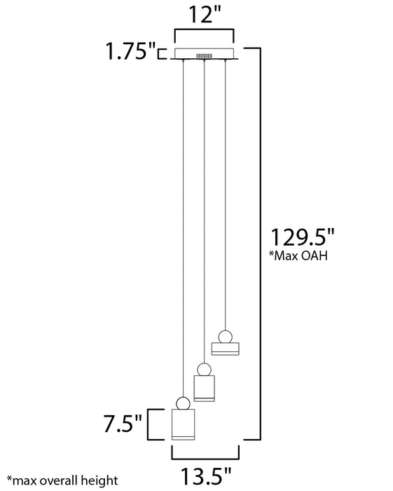 ET2 Nob 3-Light LED Pendant Model: E20863-75BKGLD