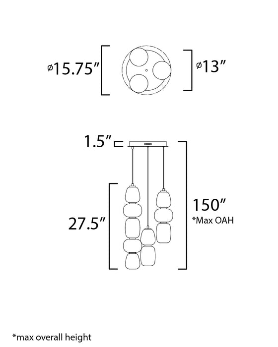 ET2 Soji 3-Light LED Pendant Model: E25069-92BKGLD