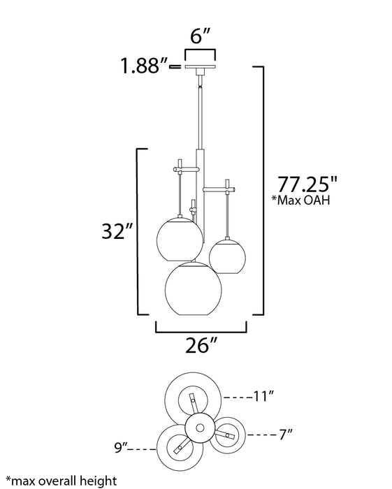 ET2 Nucleus 3-Light LED Pendant Model: E25156-BKNAB