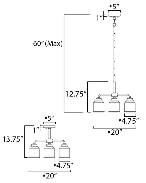 Maxim Acadia 3-Light Semi-Flush Mount/Chandelier Model: 12260CDHR