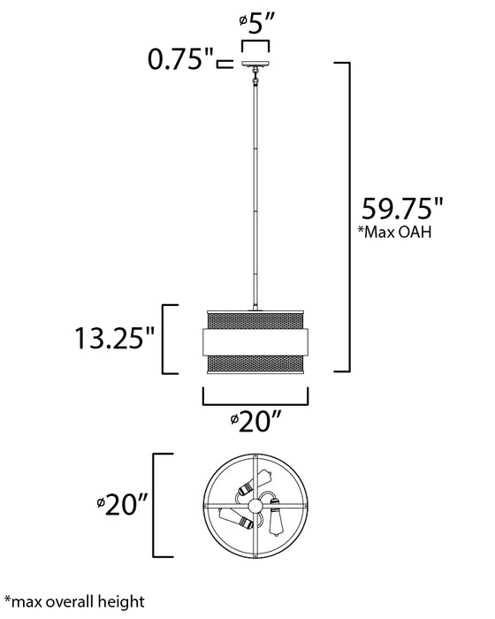 Maxim Caspian 3-Light Pendant Model: 31204OIAB