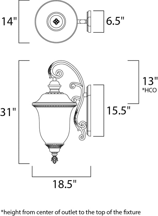 Maxim Carriage House DC 3-Light Outdoor Wall Lantern Model: 3498WGOB