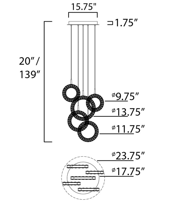 ET2 Charm 5-Light LED Pendant Model: E30567-20PC