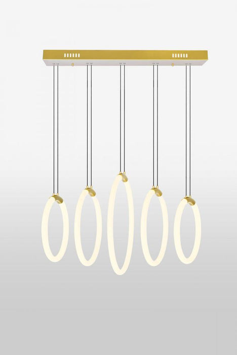 CWI Lighting Hoops 5 Light LED Chandelier With Satin Gold Finish Model: 1273P23-5-602-RC