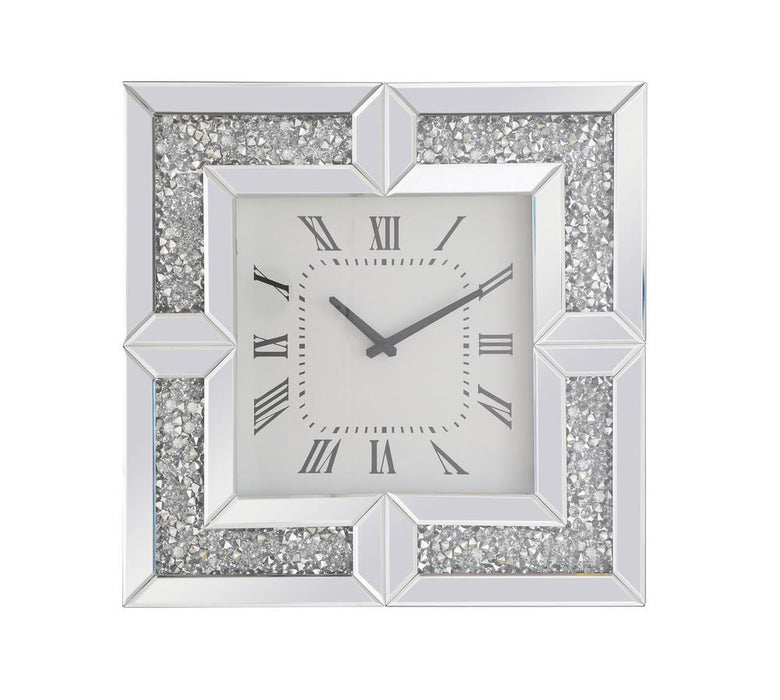 Elegant Lighting 1 Light 20 Inch Square Crystal Wall Clock Silver Royal Cut Crystal Model: MR9208