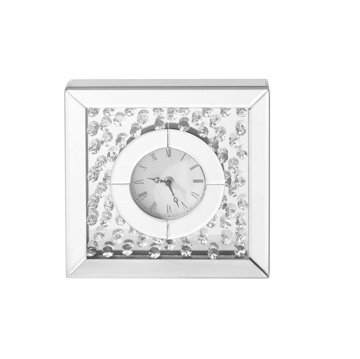 Elegant Lighting 1 Light Sparkle 10 Inch . Contemporary Crystal Square Table Clock Inch Clear Model: MR9116