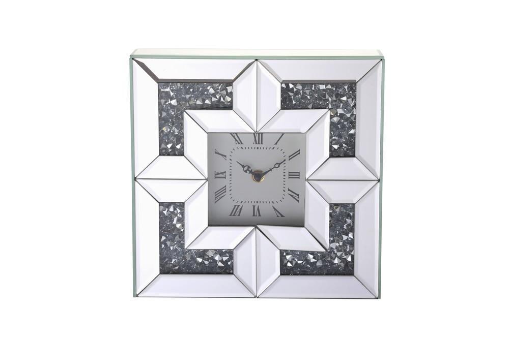 Elegant Lighting 10 Inch Square Crystal Wall Clock Silver Royal Cut Crystal Model: MR9207