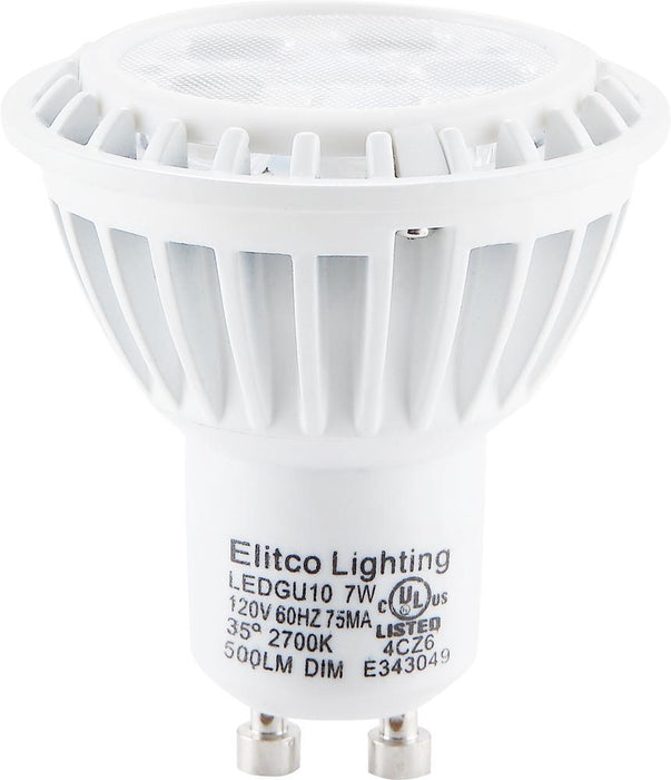 Elitco Lighting LED Gu10 120v 7 Watt 3000k 25°dim White Model: GU-7-D-30-25