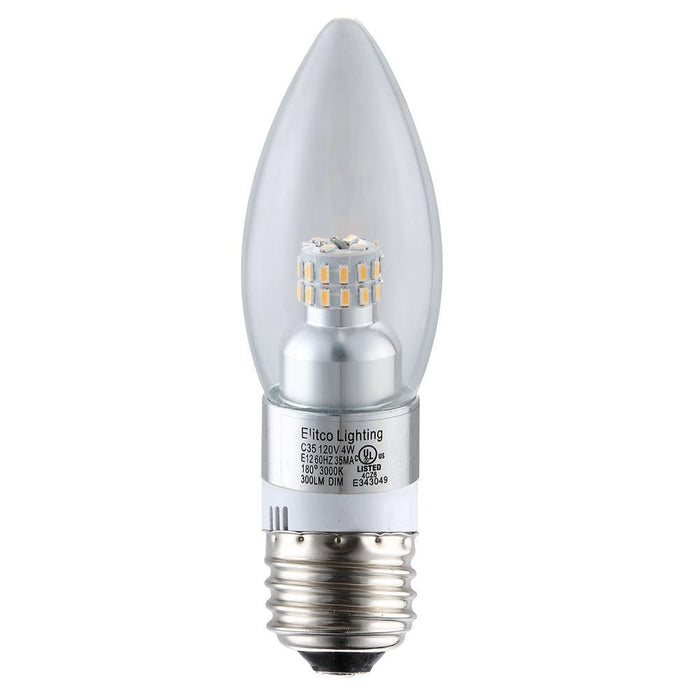 Elitco Lighting LED S30c35 120v 4 Watt 3000k 300lm E12 Dim Model: E12SB-4-D-30-C