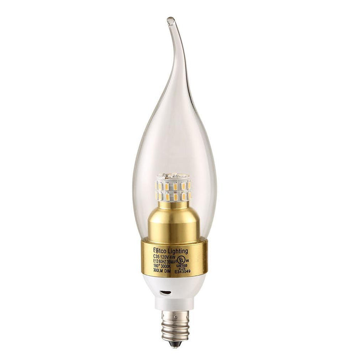 Elitco Lighting LED S30c35 E12 120v 4 Watt 4100k 320lm Dimmable Gold Model: E12SF-4-D-41-G