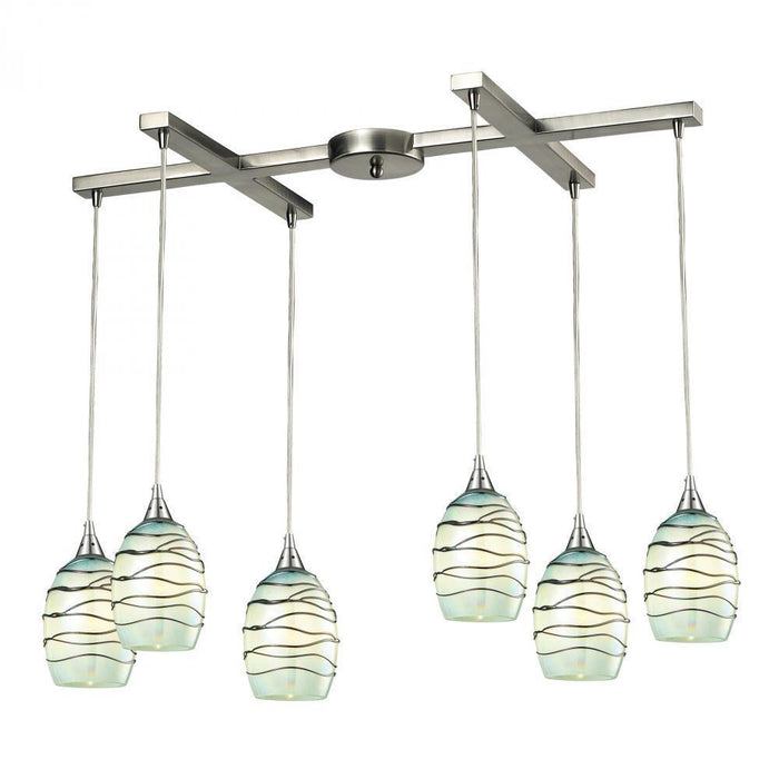 Elk Vines 6 Light H Bar Pendant Fixture In Satin Model: 31348/6MN-LED