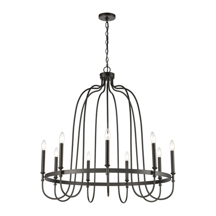 Elk Wickshire 9 Light Chandelier In Matte Black Model: 46384/9