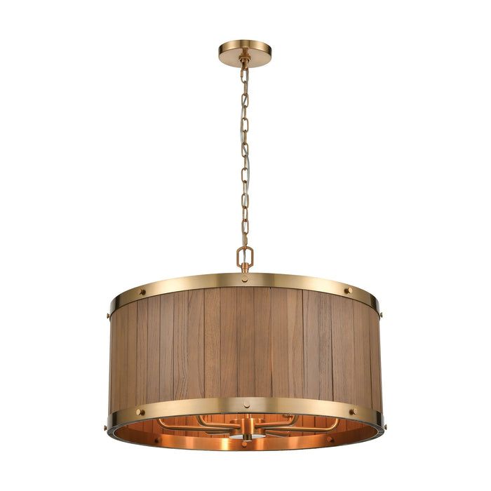 Elk Wooden Barrel 6 Light Chandelier In Satin Model: 33376/6