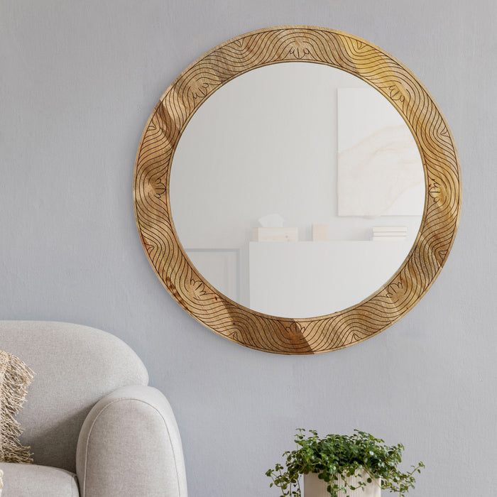 Renwil Frederick Round Mirror With A Natural Wood Model: MT2373