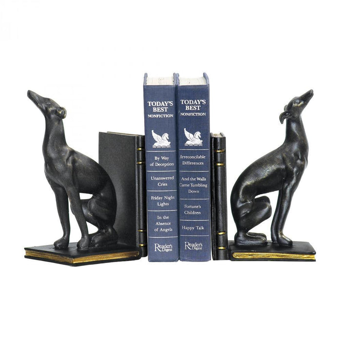 Sterling 4-83032 Greyhound Bookends In Black With Gold Accents - Pair