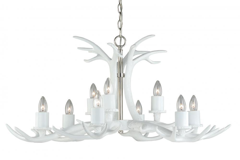 Vaxcel Vail 9 Light Antler Chandelier White Polished Model: H0162